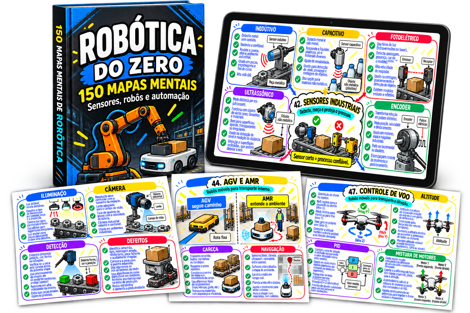 Kit com 150 mapas mentais de robótica